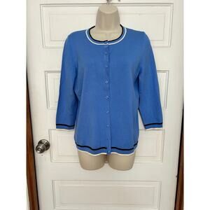 Talbots Cardigan NWT 3/4 Sleeve Blue Striped Nautical Classic Women's Medium